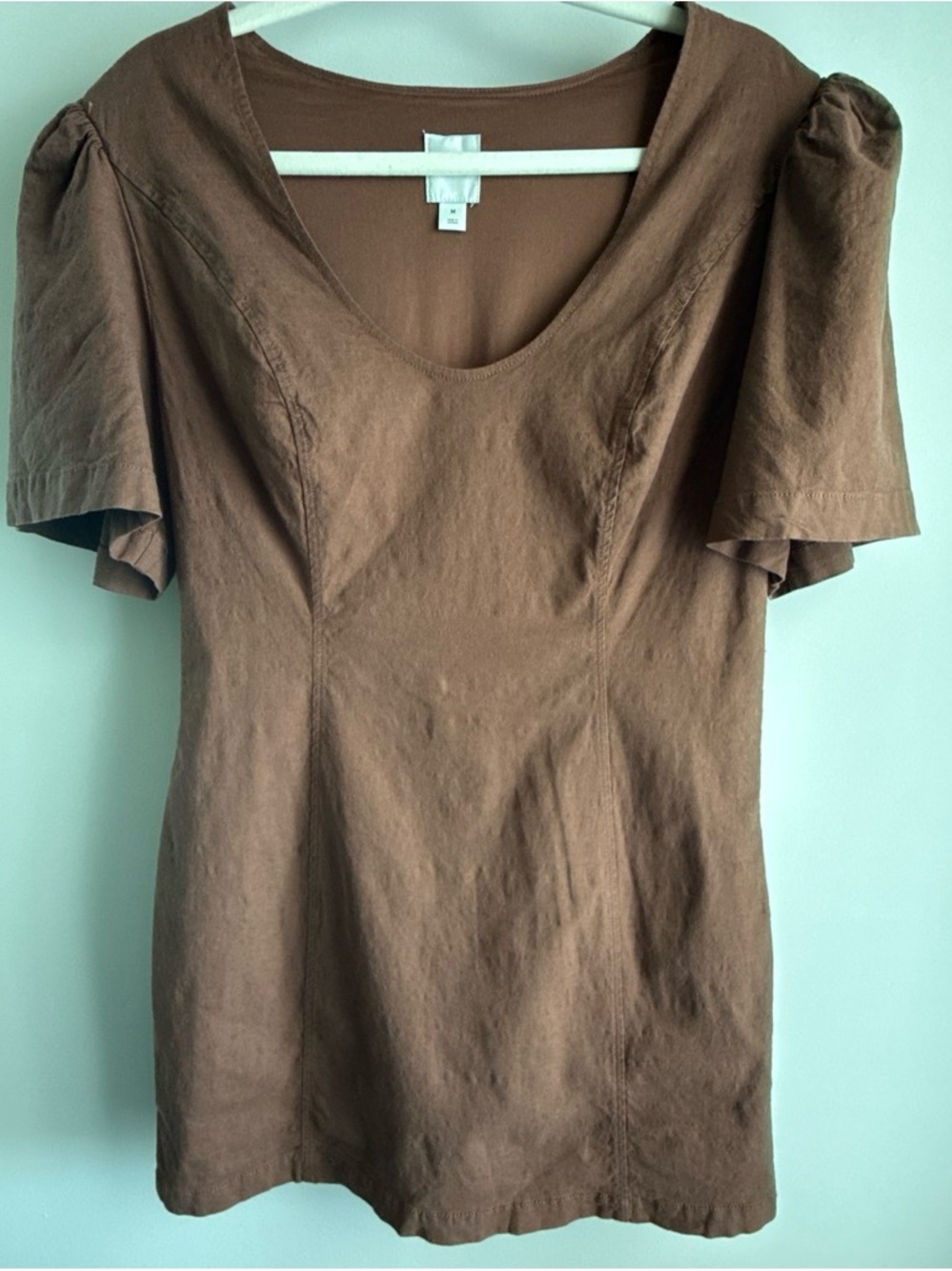 Maeve Brown Puff Sleeve Short-Sleeve Top